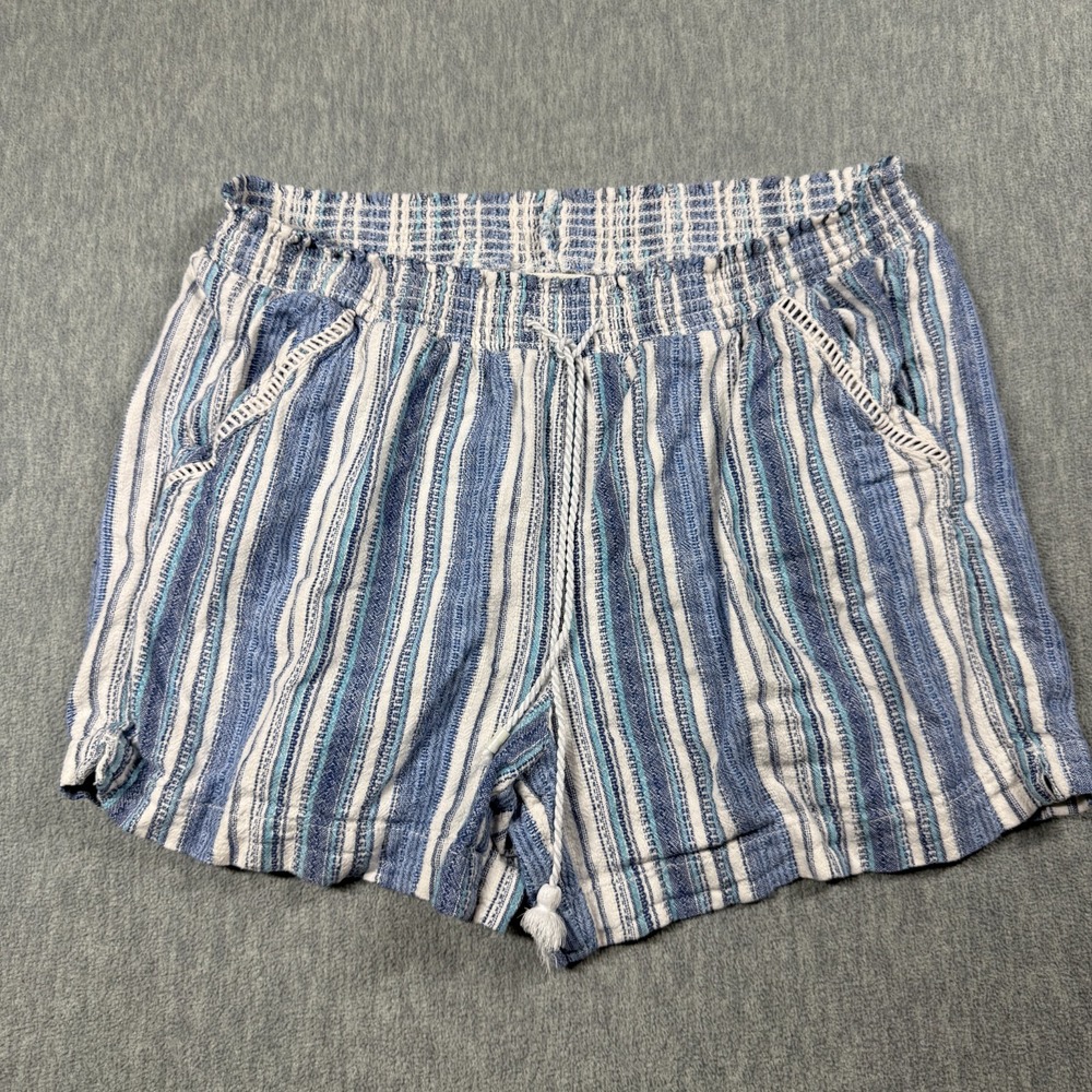 Briggs Shorts Womens XL Blue Striped Linen Blend Drawstring Casual Beach Lounge